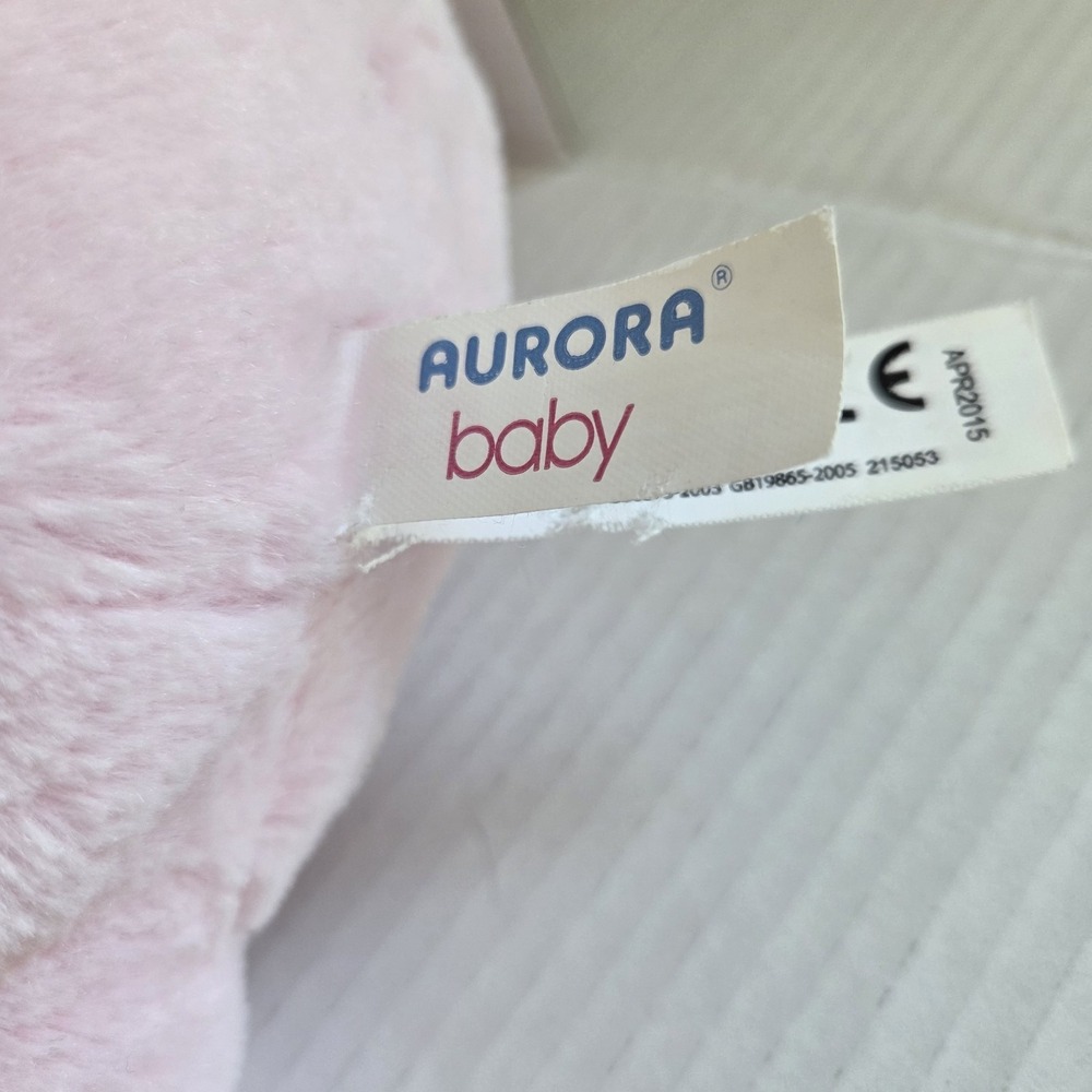 Aurora Baby Bunny Pink Stuffed Animal Plush Rabbit Lovey‎ Satin Ears 2015 12" - Picture 9 of 10